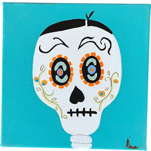 Sugar Skull Original Painting on Canvas Great for Halloween or anytime! - Picture 1 of 2